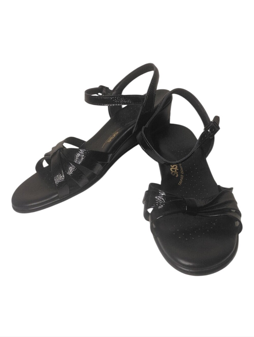 SAS Black Patent Leather Strappy Ankle Sandals Size 9 W